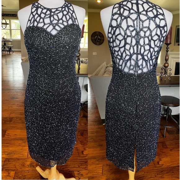 SCALA Beaded Silk Dress Size XXL Black Blue Formal Evening Wedding Sleeveless - Picture 1 of 16